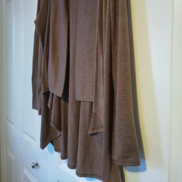 Majora Light Brown Jersey Open-Front Asymmetrical Cardigan - Picture 2 of 3